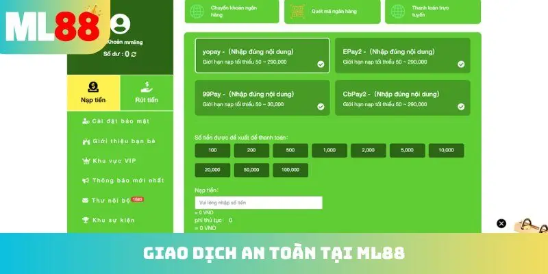 Giao dịch an toàn tại ML88