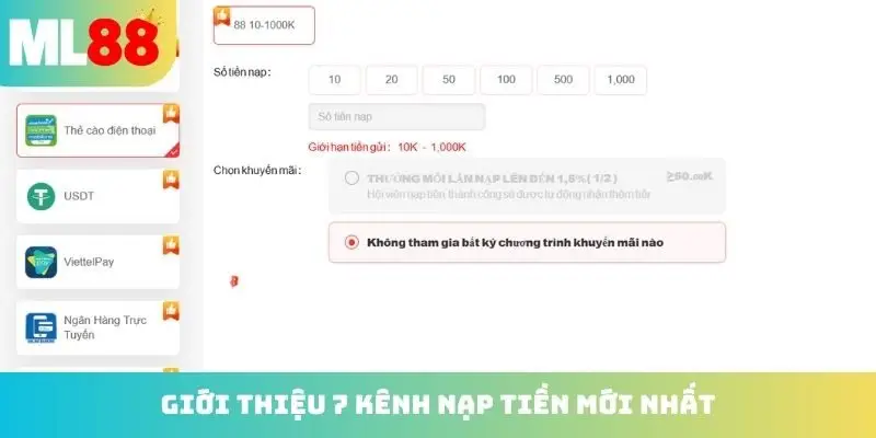 Giới thiệu 7 kênh nạp tiền mới nhất