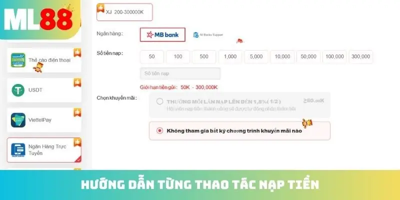 Hướng dẫn từng thao tác nạp tiền